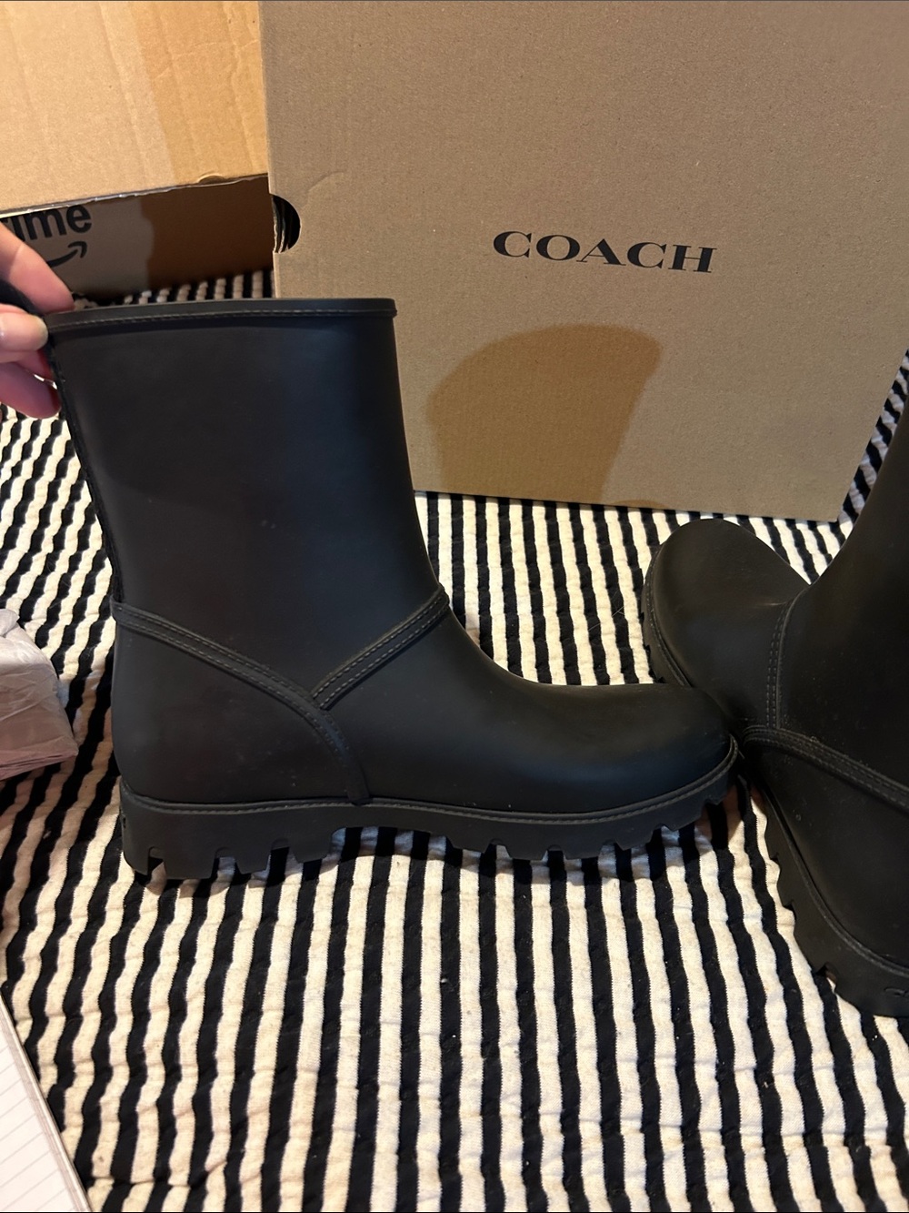 COACH Black Short Women's Rain Boots with Lug Sole - Picture 8 of 11